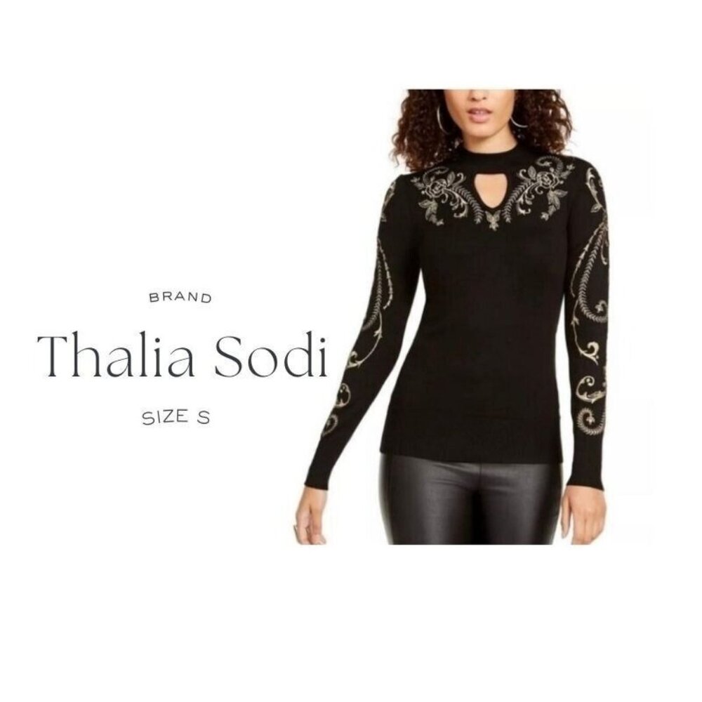 Thalia Sodi Black Embellished Keyhole Sweater, Size Small